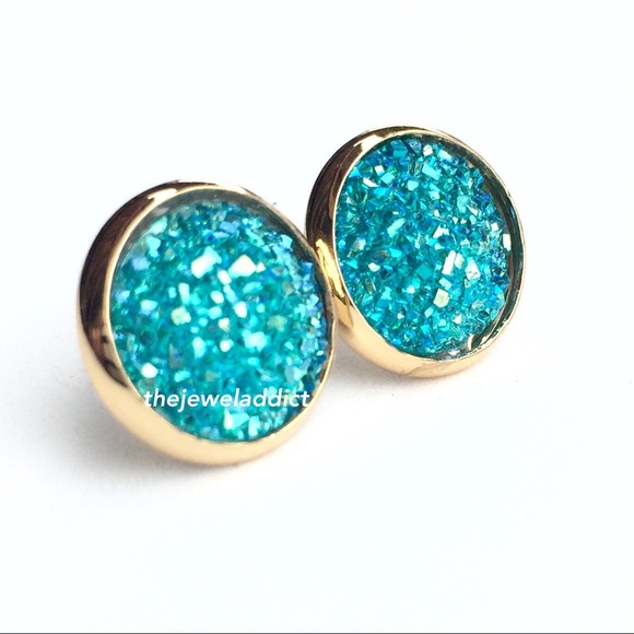 3 for 15🎀turquoise flat Drusy style gold studs - Picture 2 of 5